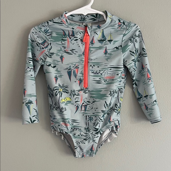 Carter's Kids Swim Rashguard - Gray with Pink and Green Accents - Picture 1 of 6